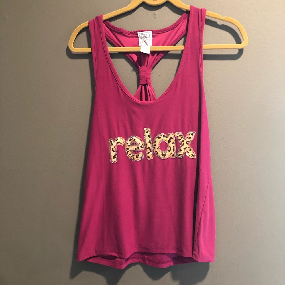 Mentally Exhausted Relax Logo Racer Back Tank Top Size Medium Defective